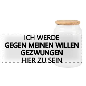 zwingen Zwang, launisch angepisst, asozial, Ironie - Panorama Keksdose mit Holzdeckel - Weiß - Vorne