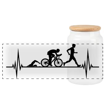 Herzschlag Sport Triathlon - Panorama Keksdose mit Holzdeckel - Weiß - Vorne