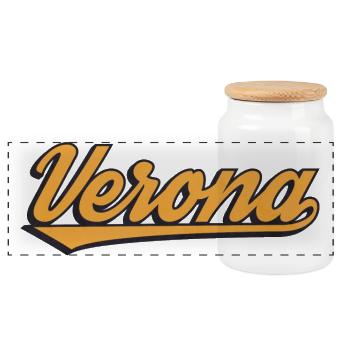 Verona Retro Script Logo - Panorama Keksdose mit Holzdeckel - Weiß - Vorne