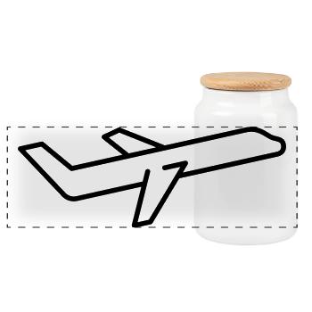 Airplane Icon Outline Ascending Flying - Panoramic Cookie Jar with Wooden Lid - white - Front