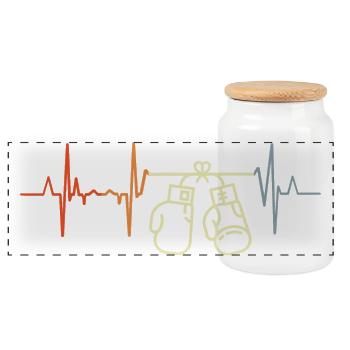 Vintage Boxer Cardiogram - Panoramic Cookie Jar with Wooden Lid - white - Front
