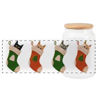 Cats in boots - Panoramic Cookie Jar with Wooden Lid - white - Front