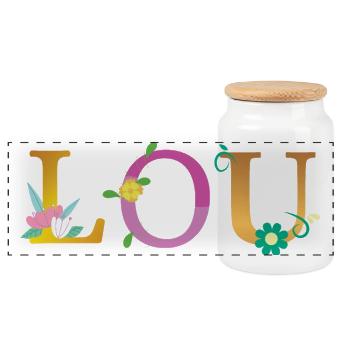 Nom LOU Orné de fleurs - Boîte à biscuits avec couvercle en bois - blanc - Devant
