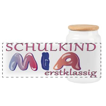 Schoolchild Mia School - Panoramic Cookie Jar with Wooden Lid - white - Front