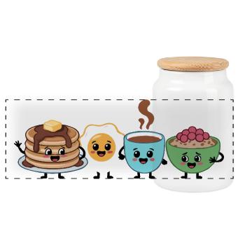 Cute Food & Beverage Breakfast Pattern - Panoramic Cookie Jar with Wooden Lid - white - Front