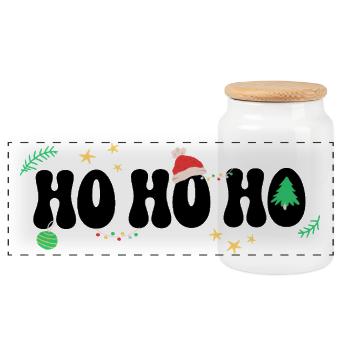 Ho Ho Ho - Weihnachten Weihnachtsmann - Panorama Keksdose mit Holzdeckel - Weiß - Vorne