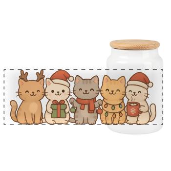 Cats, Children, Boys, Girls, Christmas - Panoramic Cookie Jar with Wooden Lid - white - Front