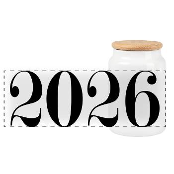2026 - ein neues Jahr - Panorama Keksdose mit Holzdeckel - Weiß - Vorne