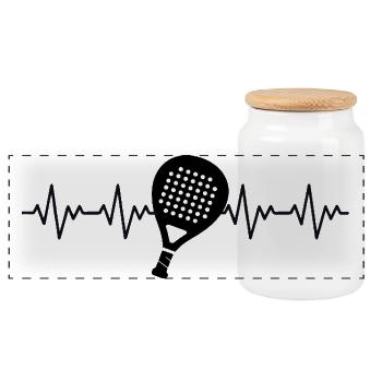 Padel Tennis ECG Heartbeat - Panoramic Cookie Jar with Wooden Lid - white - Front