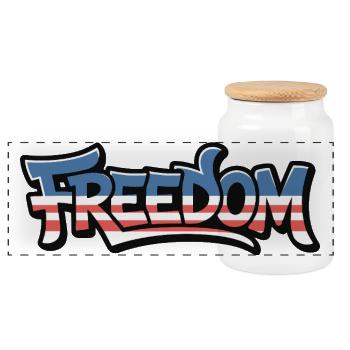 Freedom Typography Statement Design - Panoramic Cookie Jar with Wooden Lid - white - Front
