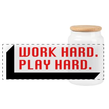 Work Hard. Play Hard. (Rot) - Panorama Keksdose mit Holzdeckel - Weiß - Vorne