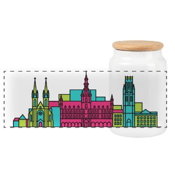 Silhouette de la ville de Louvain Style de la ville de la mairie Art moderne en ligne - Boîte à biscuits avec couvercle en bois - blanc - Devant