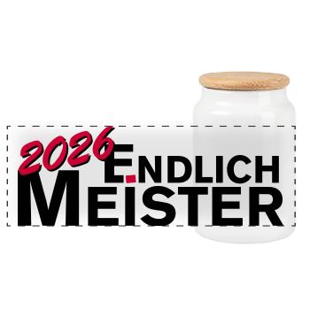 Endlich Meister 2026 Meisterschaft - Panorama Keksdose mit Holzdeckel - Weiß - Vorne