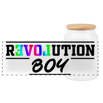 Revolution Boy Colorful Pride Empowerment Art - Panoramic Cookie Jar with Wooden Lid - white - Front