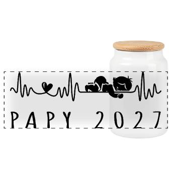 Futur Papy 2027 Battement de Cœur - Boîte à biscuits avec couvercle en bois - blanc - Devant