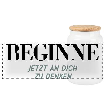 Beginne Jetzt An Dich Zu Denken Shirt - Panorama Keksdose mit Holzdeckel - Weiß - Vorne