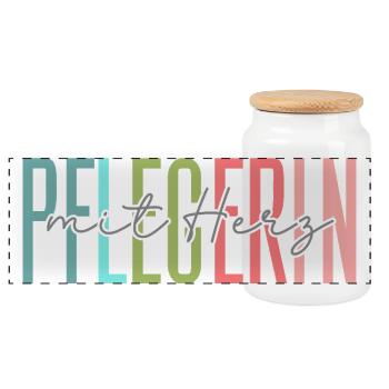 Caregiver with heart design - Panoramic Cookie Jar with Wooden Lid - white - Front
