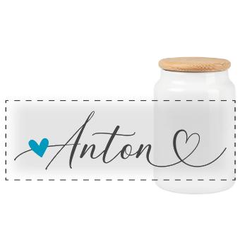 Anton Nom Prénom Calligraphie coeur - Boîte à biscuits avec couvercle en bois - blanc - Devant
