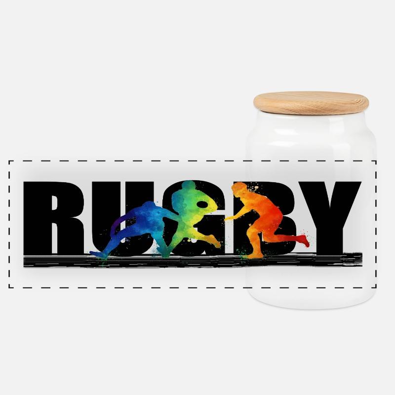 Rugby - Panorama Keksdose mit Holzdeckel - Weiß