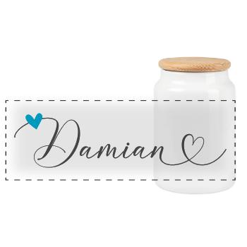 Damian Nom Prénom Calligraphie Coeur - Boîte à biscuits avec couvercle en bois - blanc - Devant