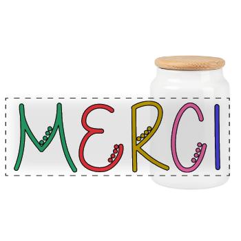 THANK YOU. THANKS. THANK YOU. ANNIVERSARY. BIRTH. - Panoramic Cookie Jar with Wooden Lid - white - Front