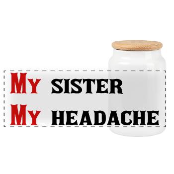 My sister nice quote - Panoramic Cookie Jar with Wooden Lid - white - Front