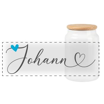 Johann Nom Prénom Calligraphie Coeur - Boîte à biscuits avec couvercle en bois - blanc - Devant