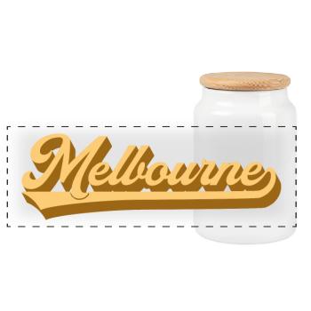 Melbourne Gold Retro Schrift - Panorama Keksdose mit Holzdeckel - Weiß - Vorne