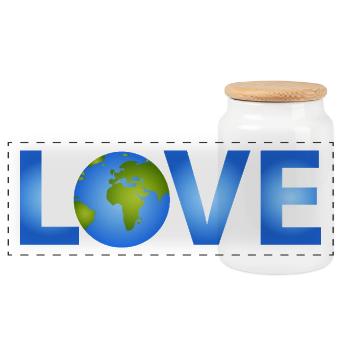 Blauer Planet Erde im LOVE-Schriftzug - Panorama Keksdose mit Holzdeckel - Weiß - Vorne