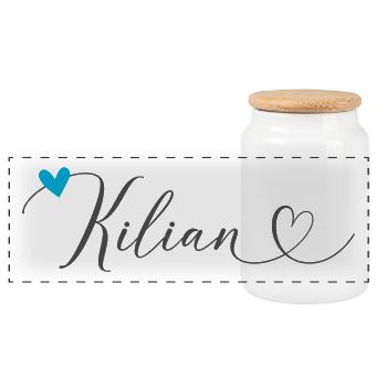 Kilian nom Prénom Calligraphie coeur - Boîte à biscuits avec couvercle en bois - blanc - Devant