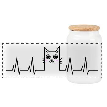 Cat Heartbeat Cat Face - Panoramic Cookie Jar with Wooden Lid - white - Front
