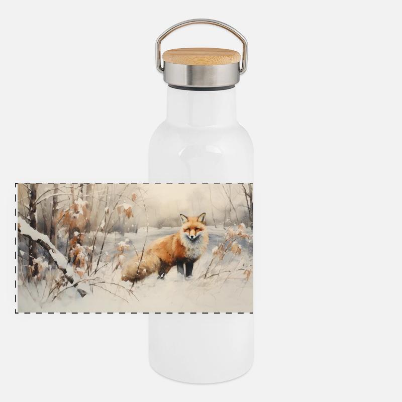 Fox Landscape Snow Panoramic Thermal Bottle with Bamboo Lid