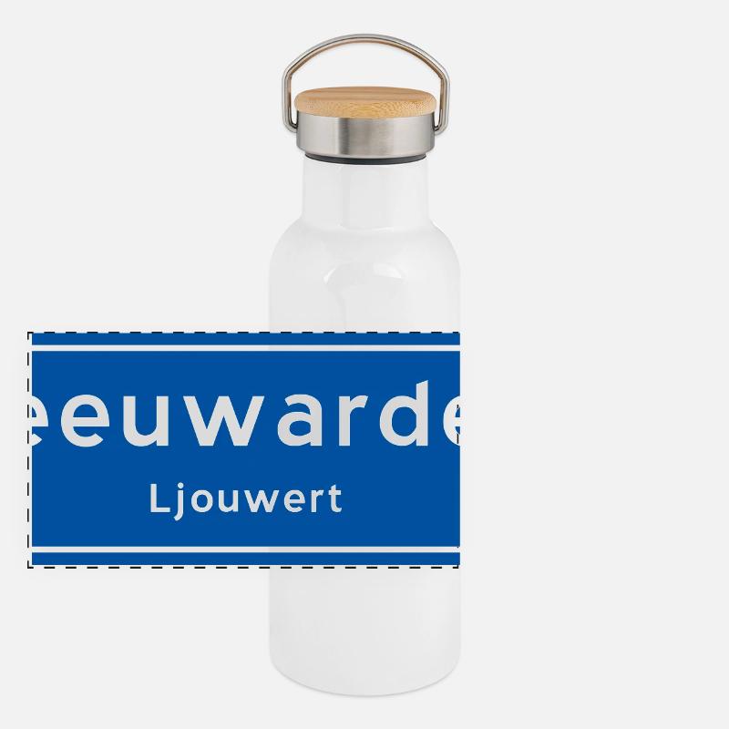 Leeuwarden Ortsschild Panorama Thermosflasche mit Bambusdeckel