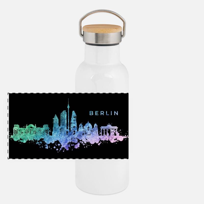 Berlin Skyline Panorama Thermosflasche mit Bambusdeckel