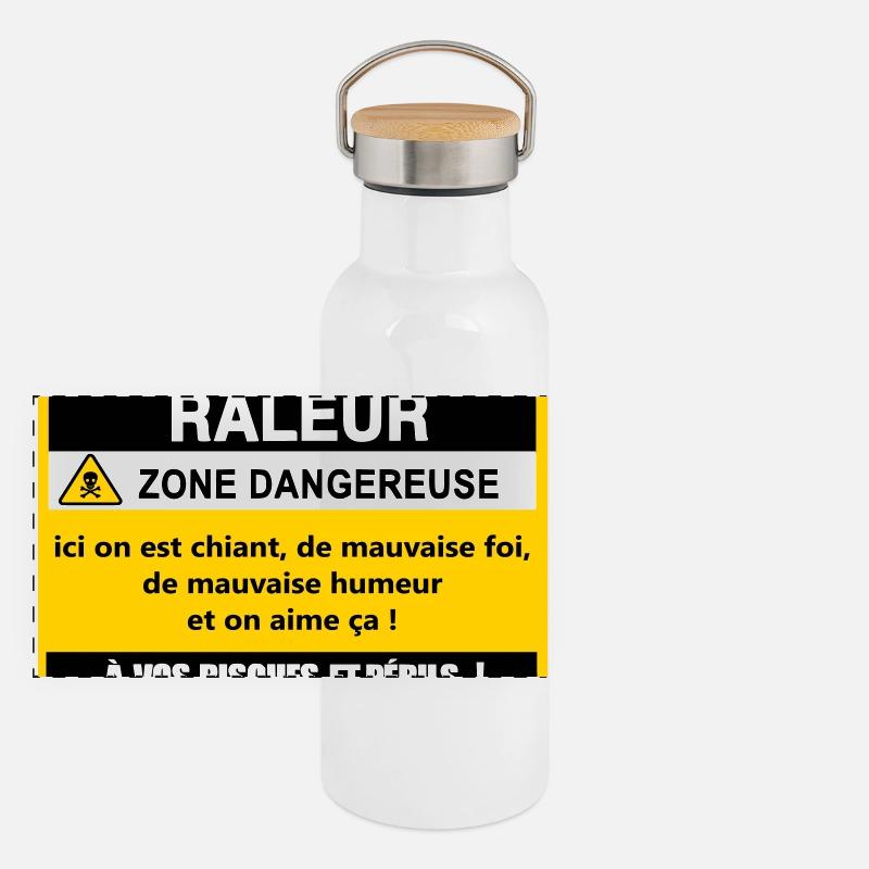 Râleur Zone Dangereuse Gourde isotherme avec bouchon en bambou