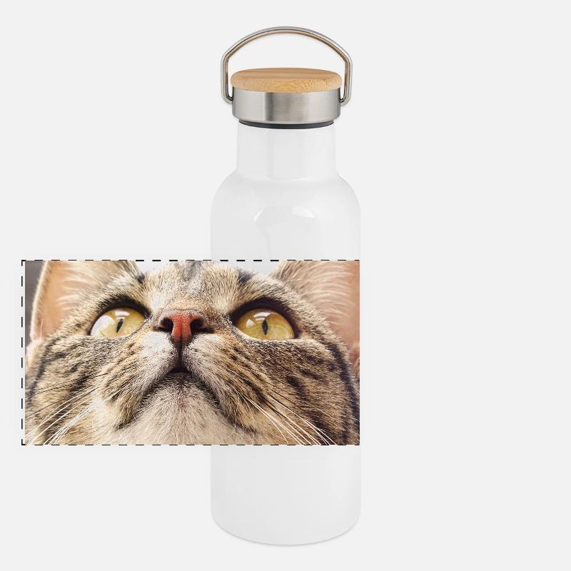Visage de chat Minka Gourde isotherme avec bouchon en bambou