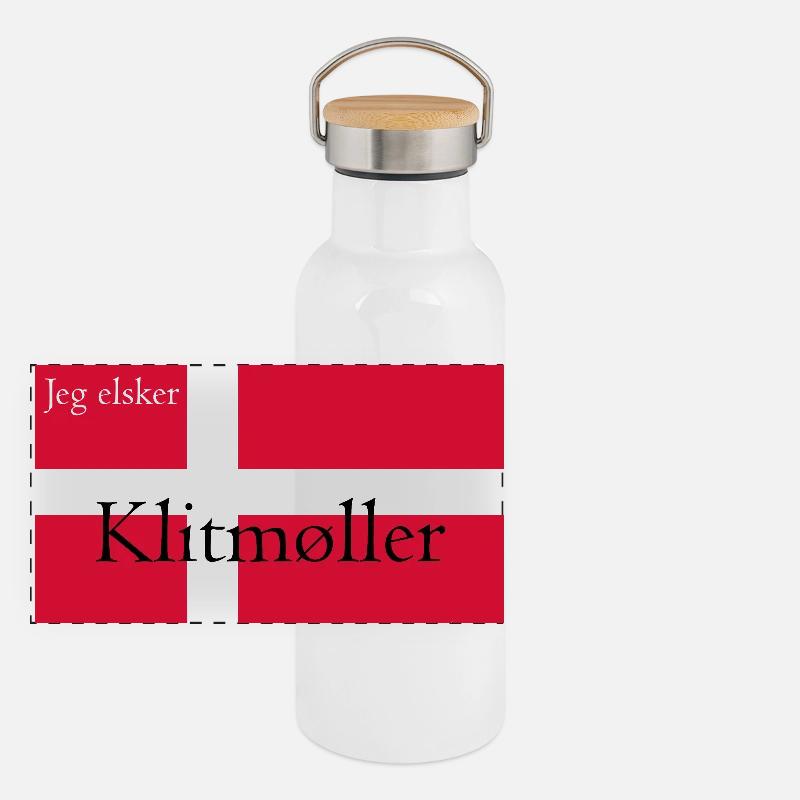 Klitmøller Danish Flag Panorama Thermosflasche mit Bambusdeckel