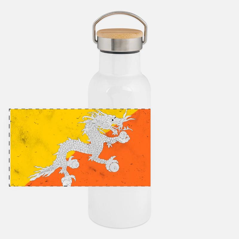 Drapeau du Bhoutan Gourde isotherme avec bouchon en bambou