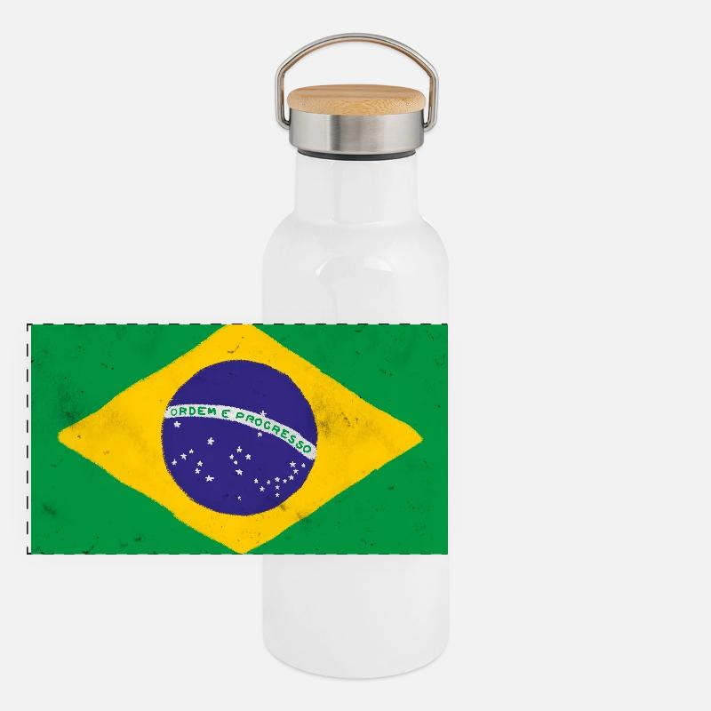 Drapeau du Brésil Gourde isotherme avec bouchon en bambou