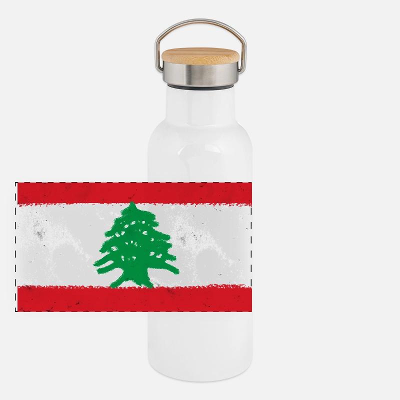 Flagge des Libanon Panorama Thermosflasche mit Bambusdeckel
