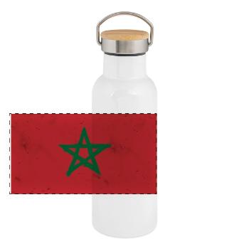 Drapeau du Maroc - Gourde isotherme avec bouchon en bambou - blanc - Devant