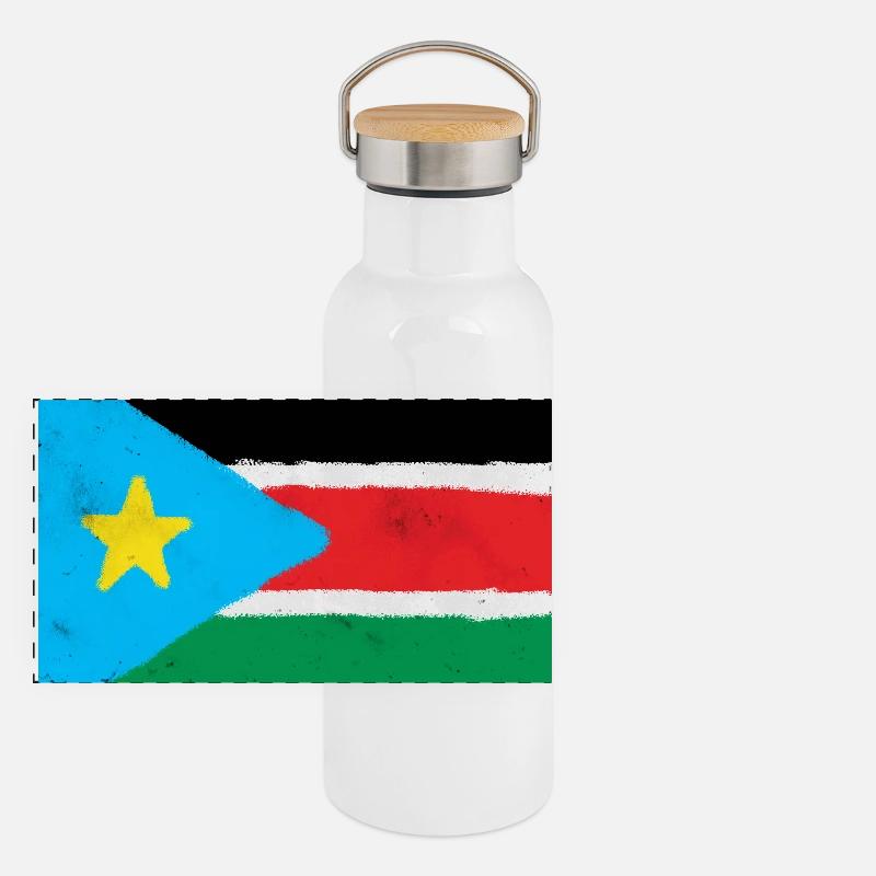 Drapeau du Soudan du Sud Gourde isotherme avec bouchon en bambou