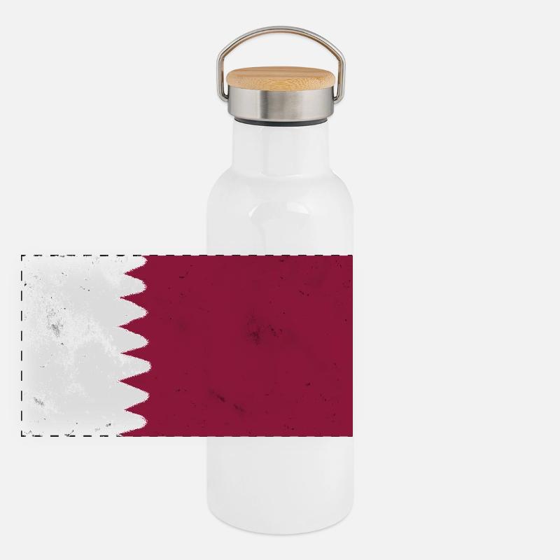 Drapeau du Qatar Gourde isotherme avec bouchon en bambou