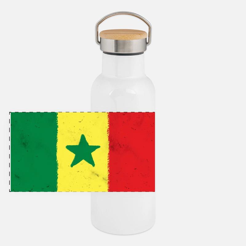 Drapeau du Sénégal Gourde isotherme avec bouchon en bambou
