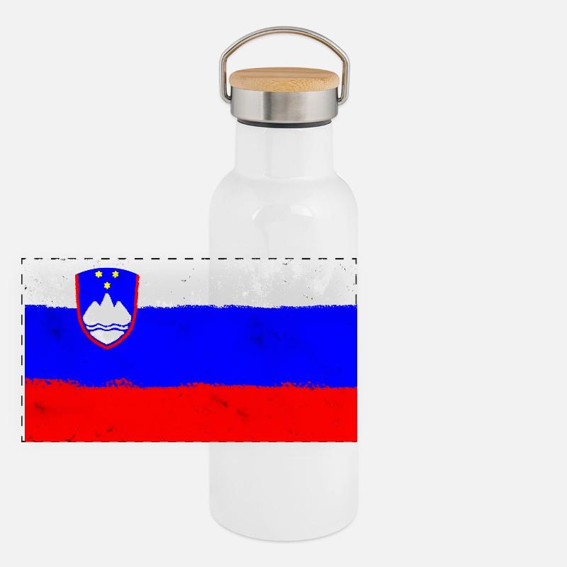 Drapeau de la Slovénie Gourde isotherme avec bouchon en bambou