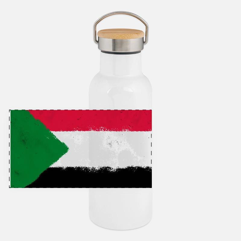 Drapeau du Soudan Gourde isotherme avec bouchon en bambou
