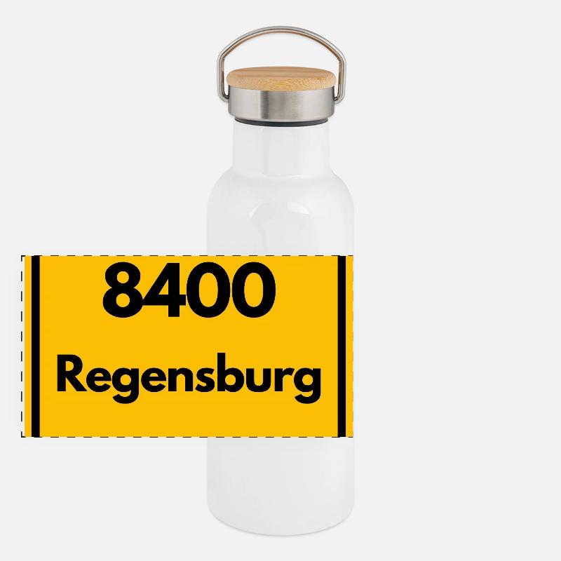 ANCIEN CODE POSTAL RÉTRO 8400 REGENSBURG Gourde isotherme avec bouchon en bambou