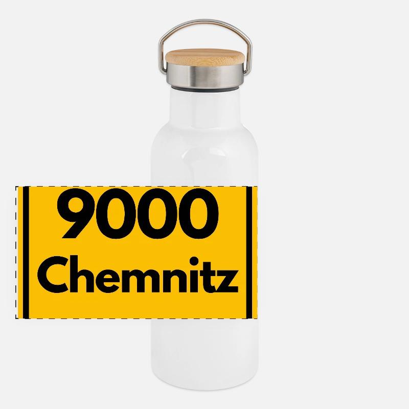 OLD POSTCODE POSTCODE RETRO 9000 CHEMNITZ GDR Panoramic Thermal Bottle with Bamboo Lid