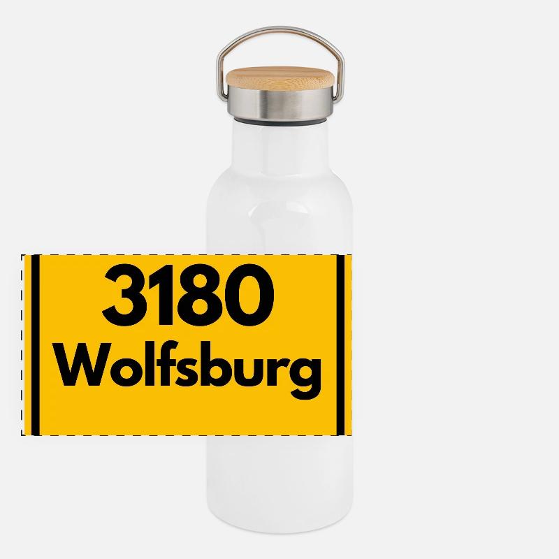 ALTE POSTLEITZAHL PLZ RETRO 3180 WOLFSBURG  Panorama Thermosflasche mit Bambusdeckel