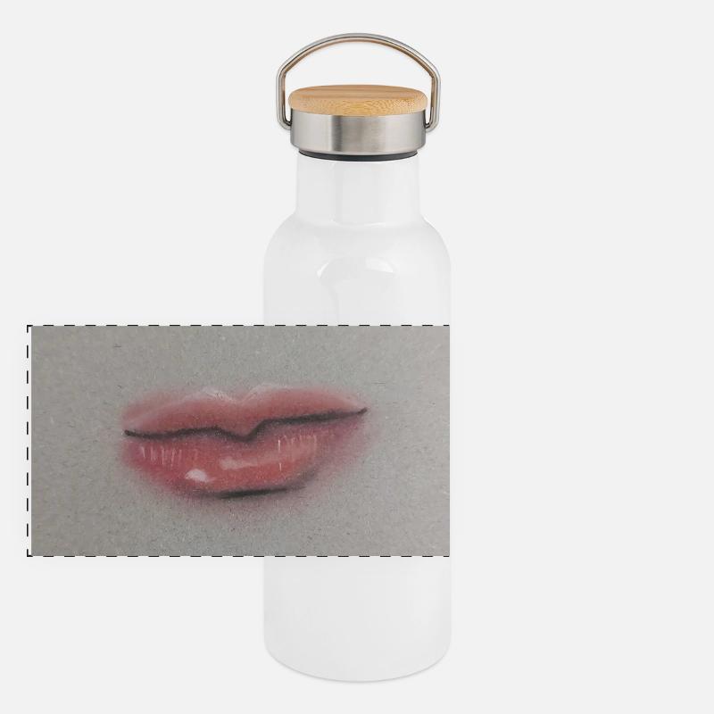 Expressive lip art on grey foil Panoramic Thermal Bottle with Bamboo Lid